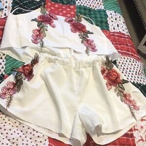 Floral Embroidered White Shorts